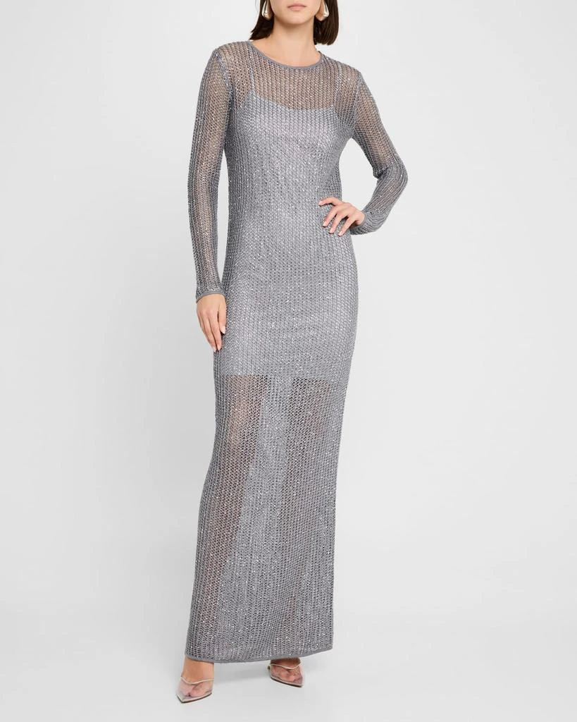 商品St. John|Sequin Mesh Knit Long-Sleeve Gown With Slip,价格¥13086,第4张图片详细描述