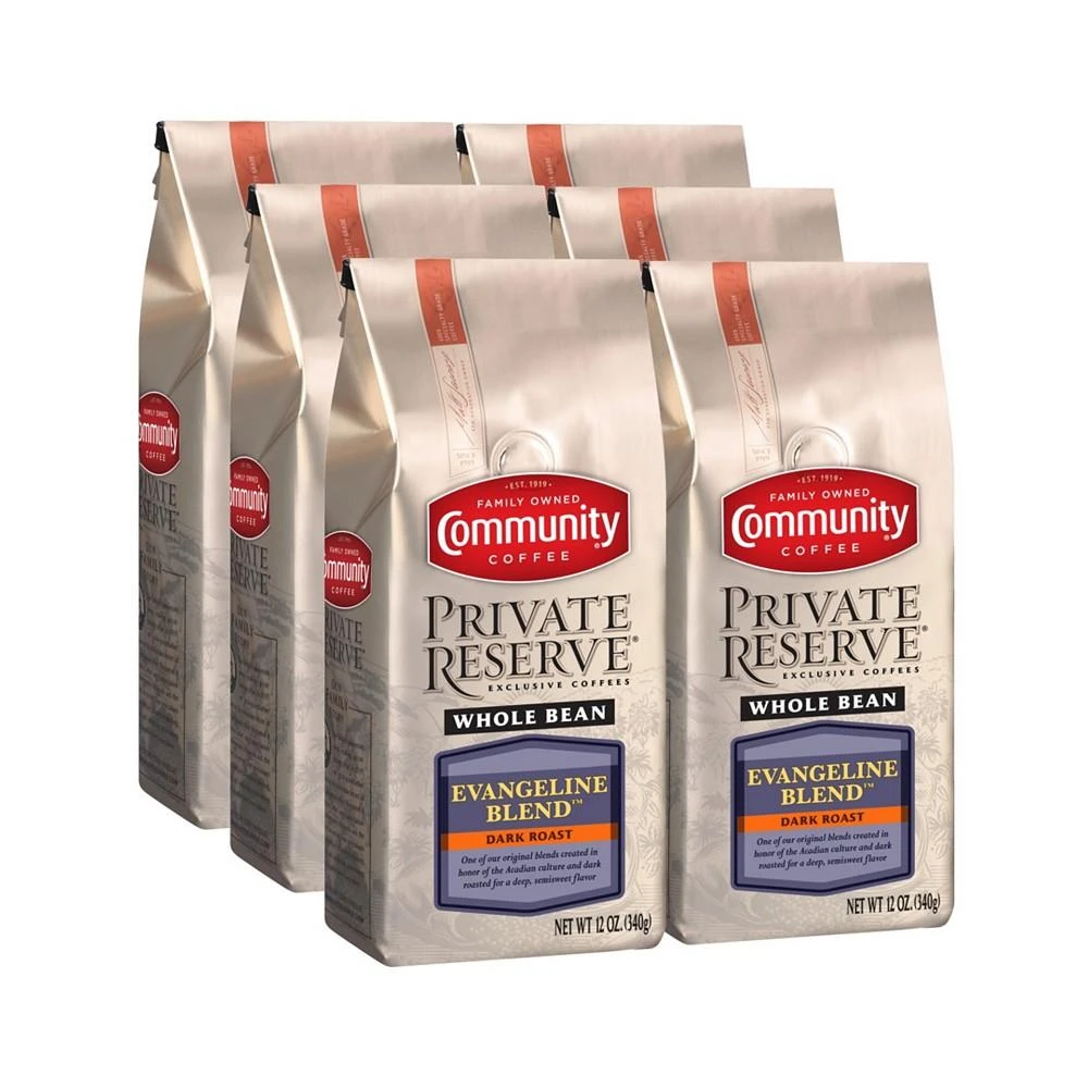 商品Community Coffee|Private Reserve Evangeline Blend Dark Roast Specialty-Grade Whole Bean Coffee, 12 Oz - 6 Pack,价格¥651,第1张图片