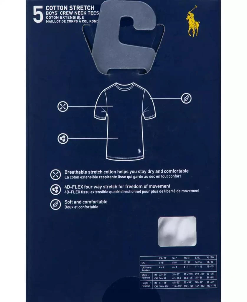 商品Ralph Lauren|Big Boys Crewneck Undershirts, 5 Pack,价格¥296,第5张图片详细描述