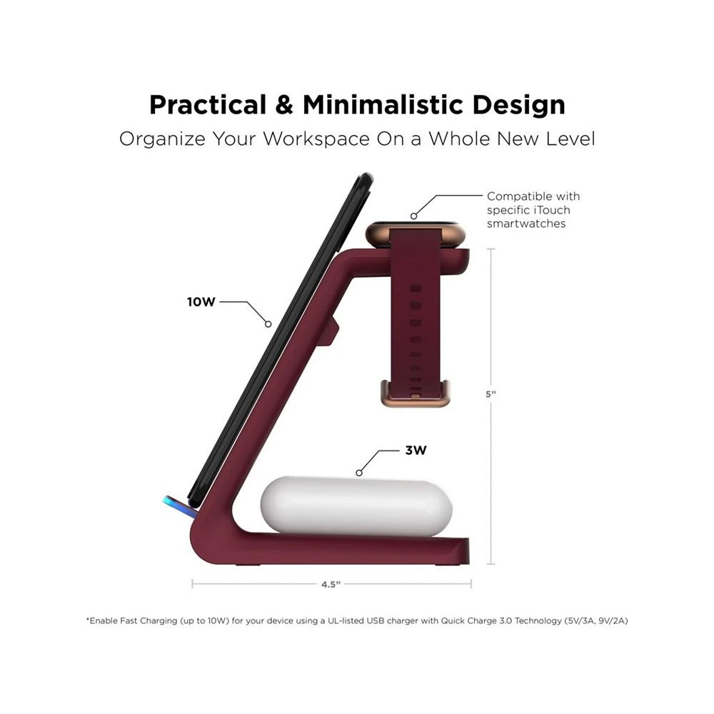 商品iTouch|Unisex Air 3 Burgundy Silicone Strap Smartwatch with 3 in 1 Wireless Charging Station Set,价格¥448,第5张图片详细描述