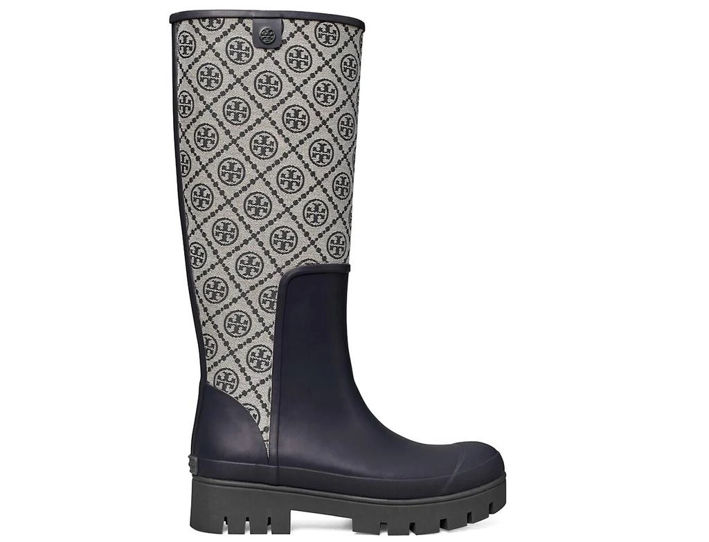 商品Tory Burch|T Monogram Logo Rubber Foul Weather Boot in Navy Blue Monogram,价格¥2332,第1张图片