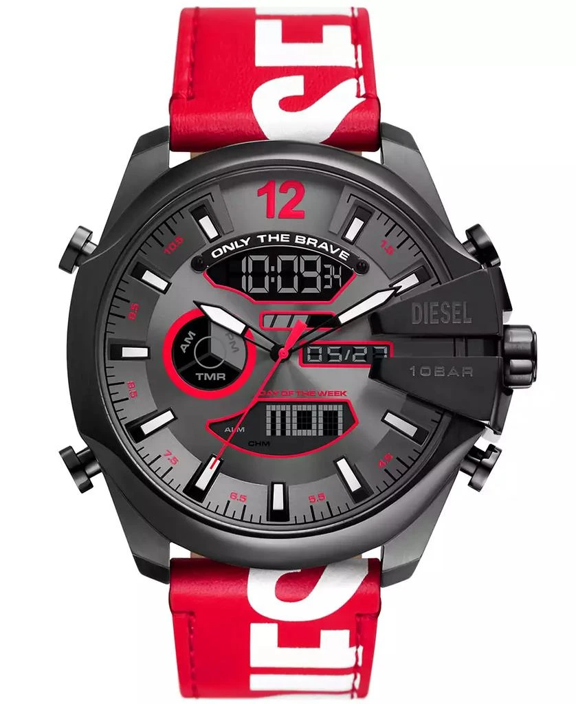 商品Diesel|Men's Mega Chief Digital Red Leather Watch 51mm,价格¥2093,第1张图片