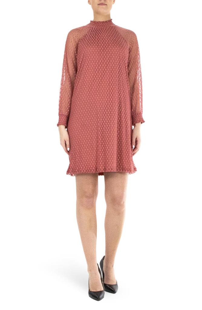 Shirred Mock Neck Long Sleeve Dress商品第1张图片规格展示
