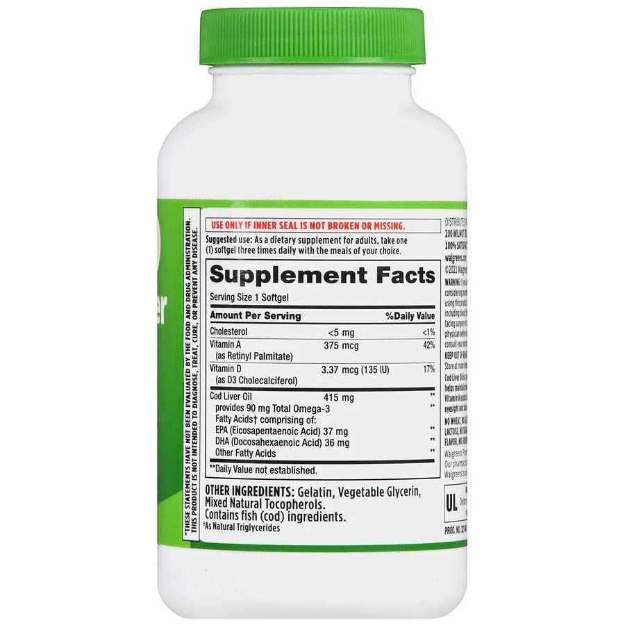商品Walgreens|Cod Liver Oil 415 mg Softgels (300 days),价格¥126,第3张图片详细描述