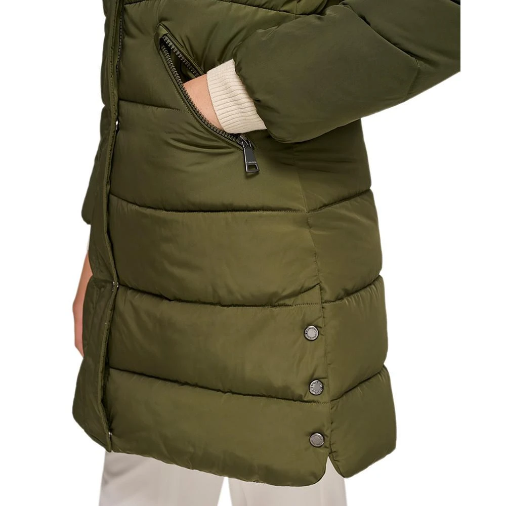 商品Calvin Klein|Women's Petite Faux-Sherpa Collar Hooded Stretch Puffer Coat, Created for Macy's,价格¥707,第5张图片详细描述