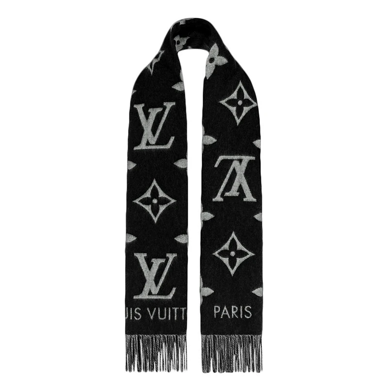 商品Louis Vuitton|路易威登 REYKJAVIK系列 女士黑色羊绒老花围巾M71040,价格¥6368,第5张图片详细描述