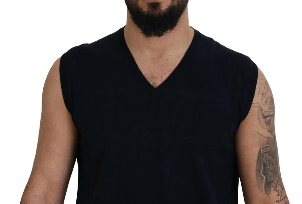 商品Paolo Pecora Milano|Paolo Pecora Milano Black Cotton V-neck Sleeveless Tank T-shirt,价格¥669,第4张图片详细描述