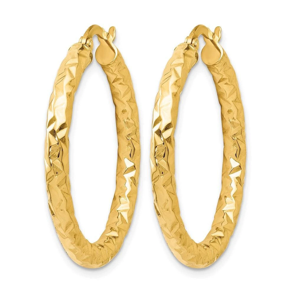 商品Diamond2Deal|14K Yellow Gold Polished and Textured Hoop Earrings 28mm,价格¥3661,第2张图片详细描述