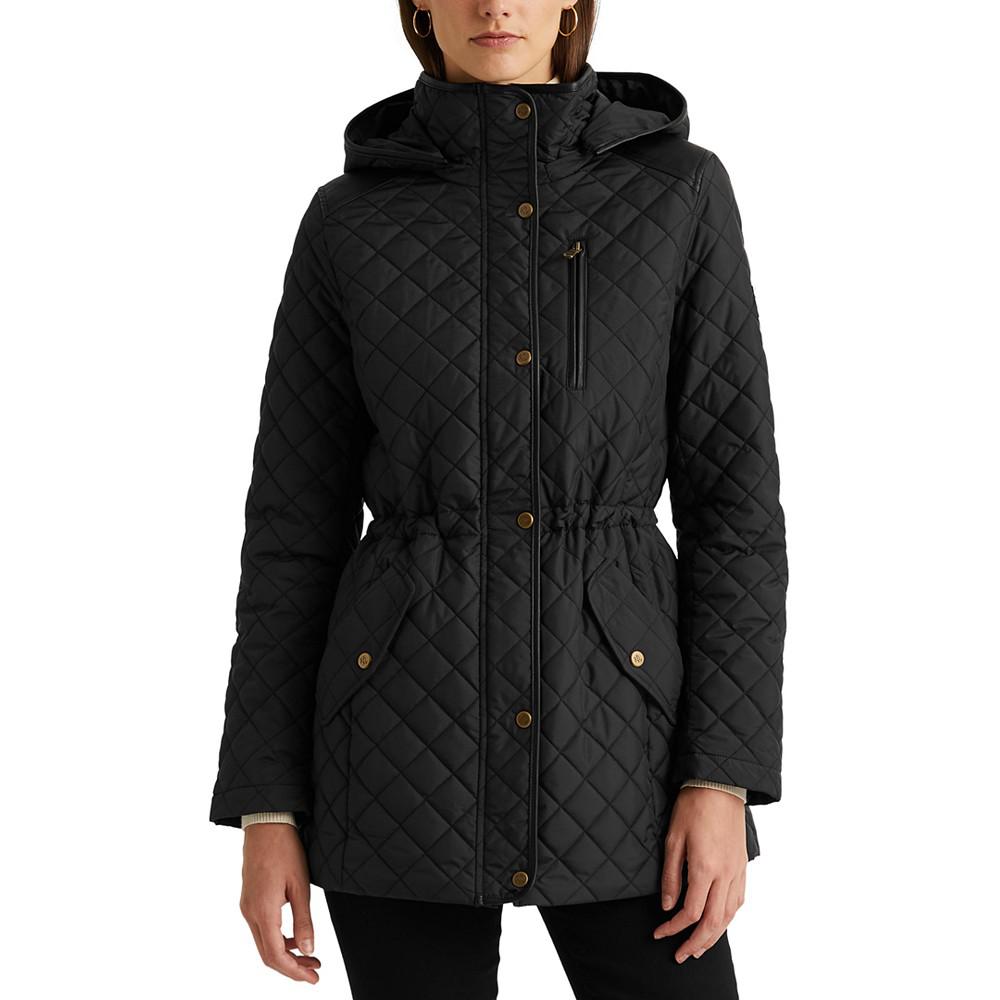Petite Faux-Leather-Trim Hooded Anorak Quilted Coat, Created for Macy's商品第1张图片规格展示