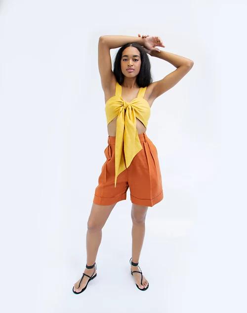 CHEN BURKETT NEW YORK Linen Shorts Orange商品第1张图片规格展示
