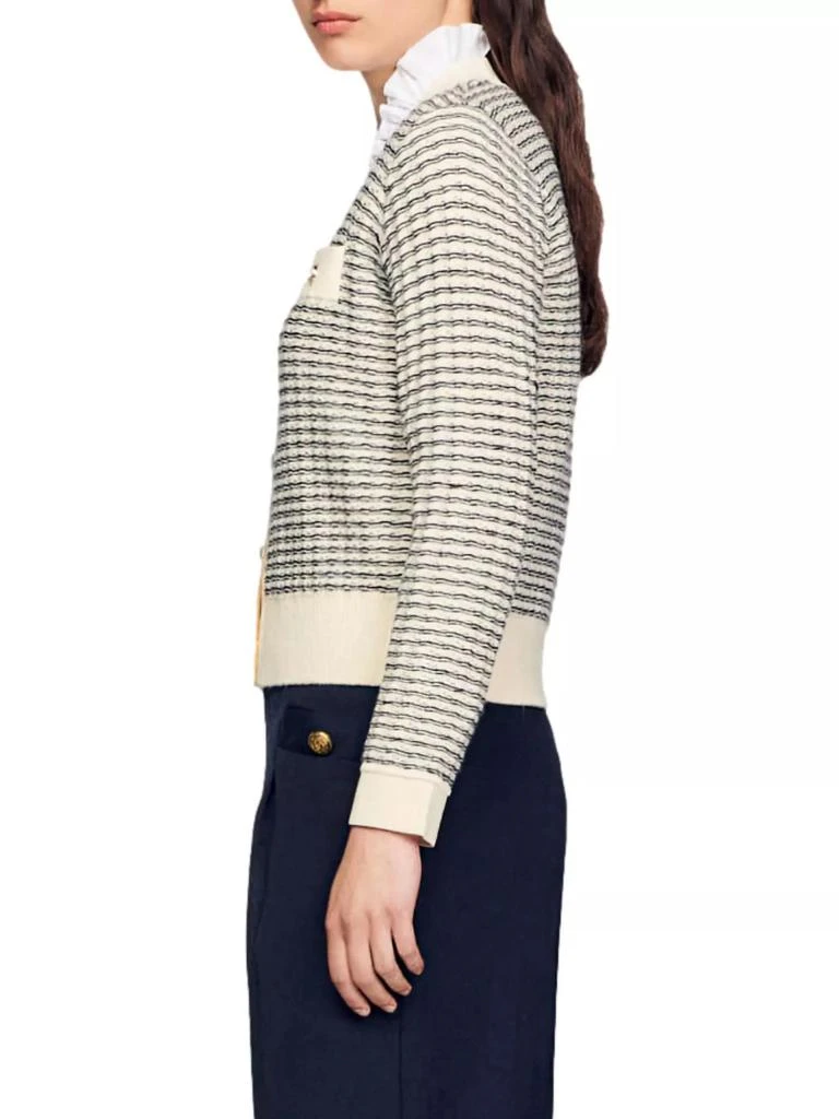 商品Sandro|Octobre Striped Wool Knitted Cropped Cardigan,价格¥1776,第4张图片详细描述