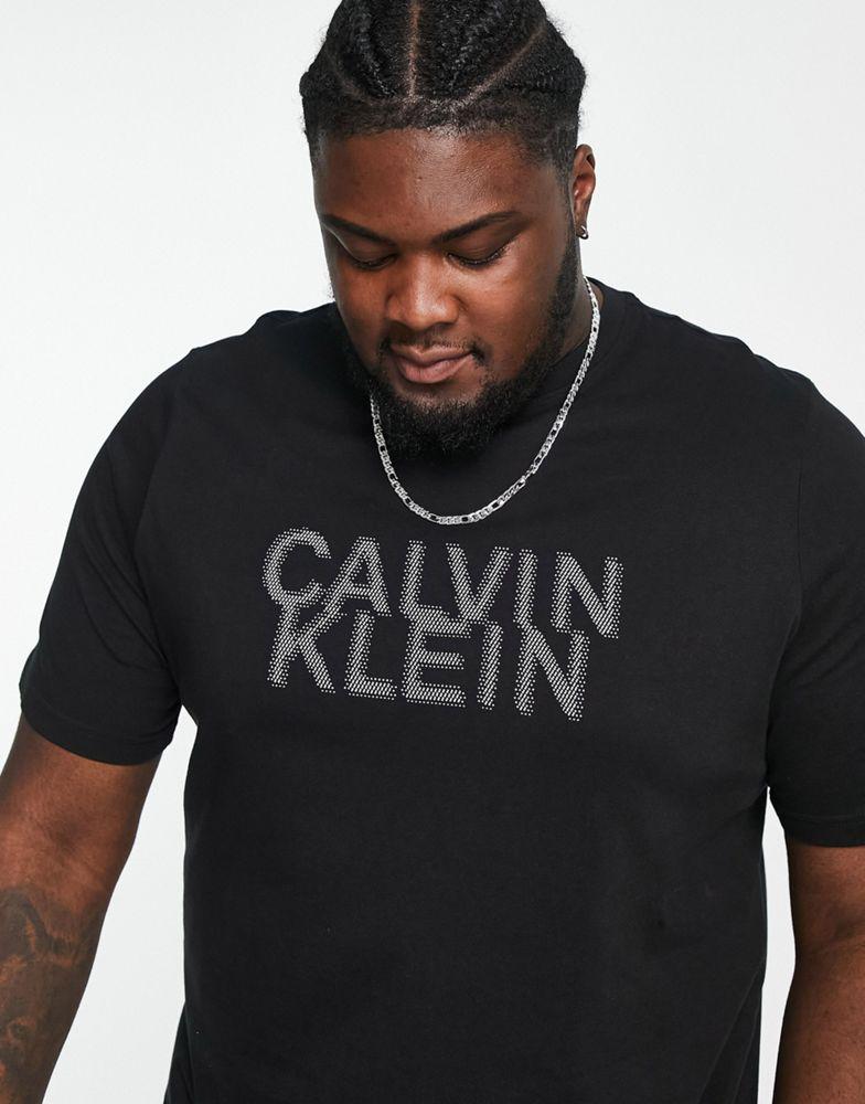Calvin Klein Big & Tall distorted logo t-shirt in black商品第2张图片规格展示