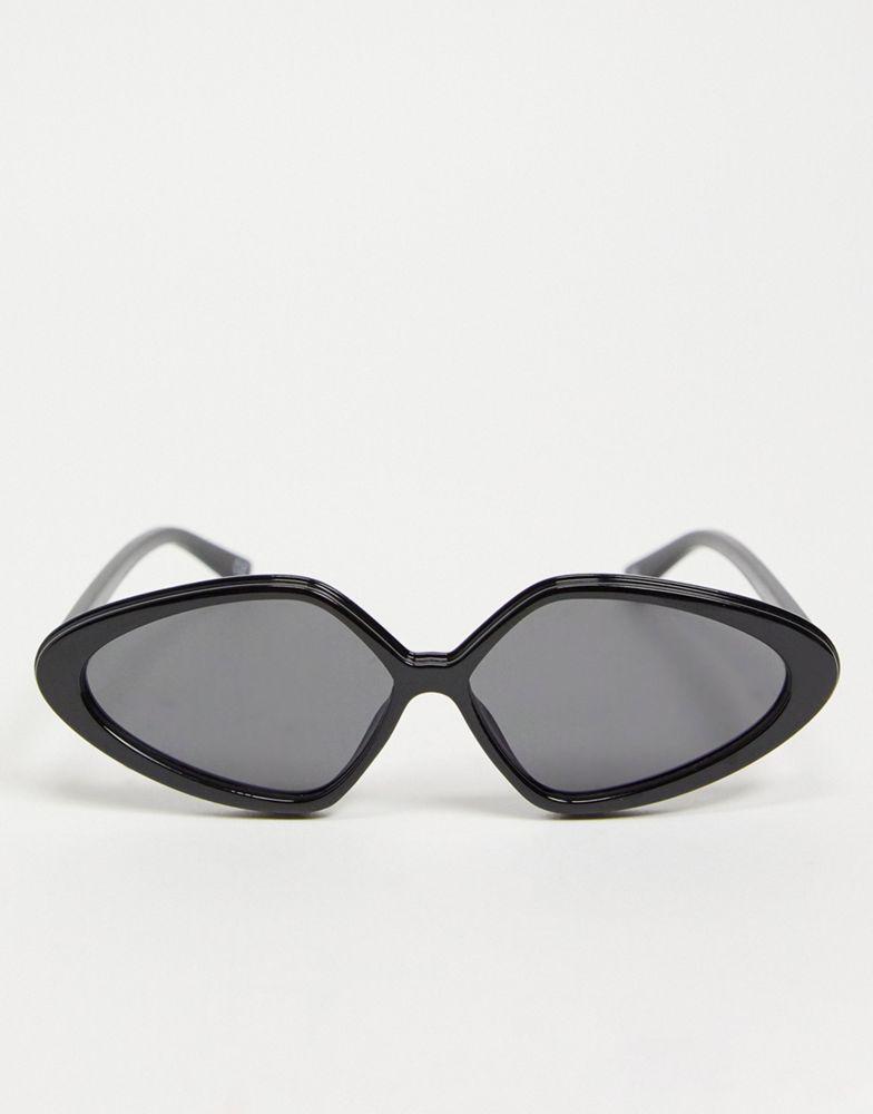 ASOS DESIGN frame oval cat eye sunglasses in shiny black - BLACK商品第3张图片规格展示