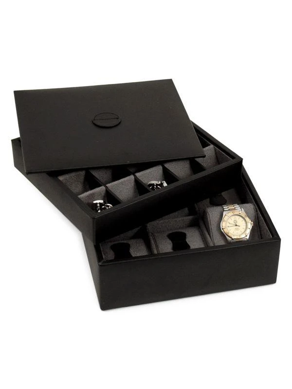 商品Bey-Berk|6-Watches & 20-Cufflinks Leather Stacked Valet,价格¥611,第2张图片详细描述