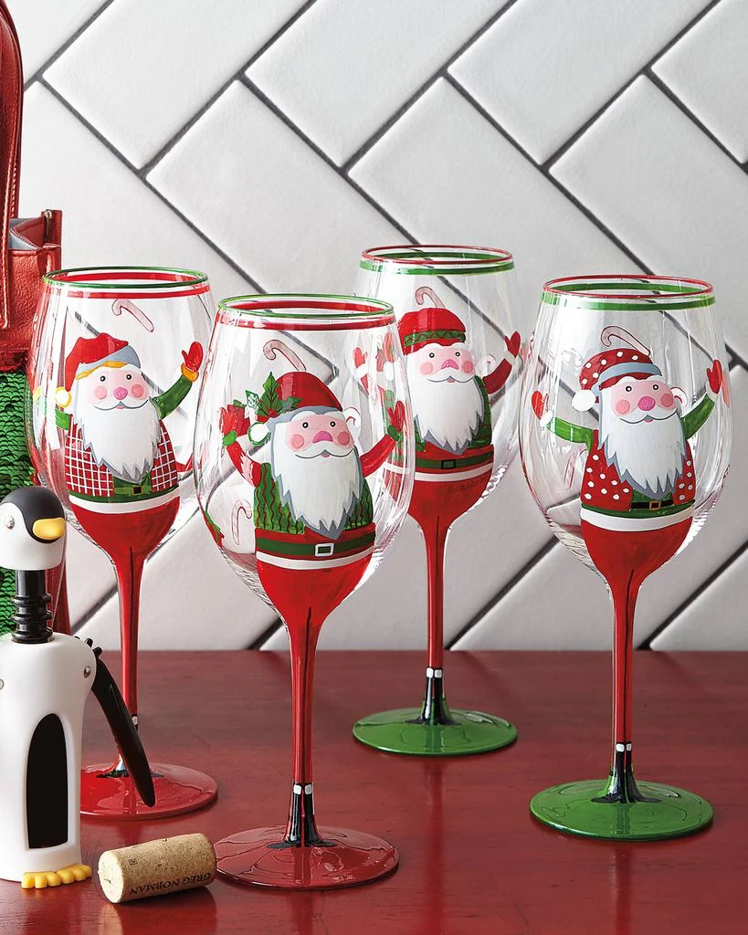 商品Neiman Marcus|Hand-Painted Santa Wine Glasses, Set of 4,价格¥296,第2张图片详细描述