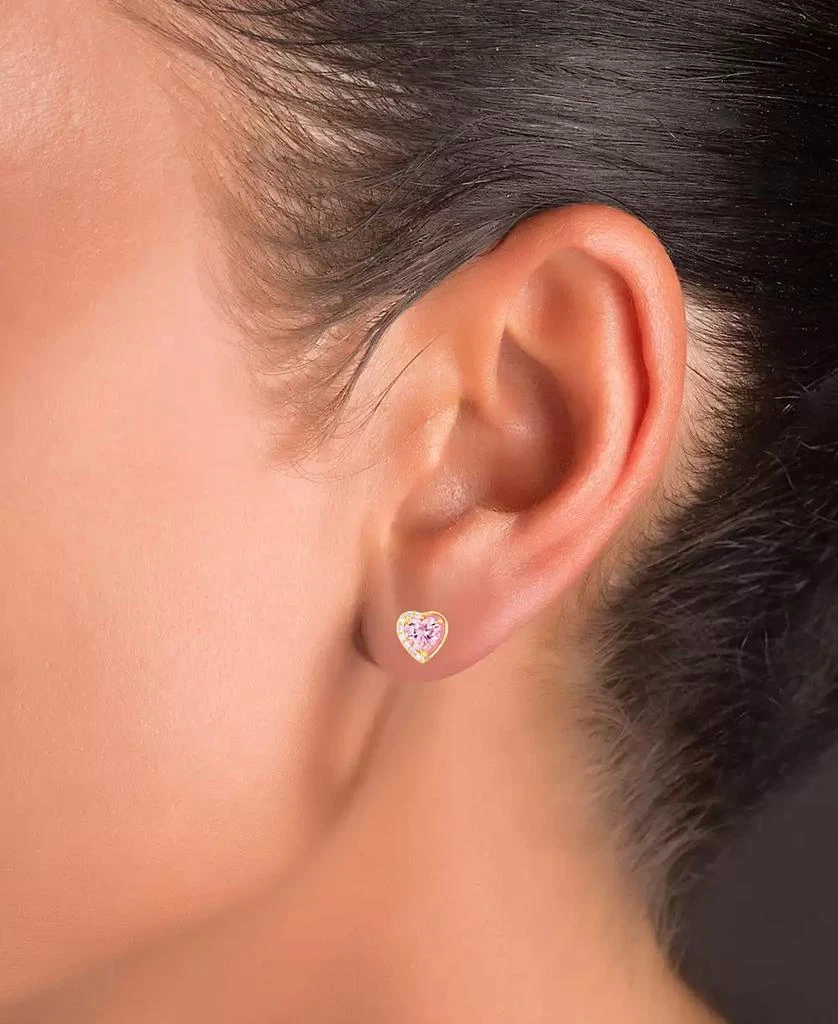 商品Macy's|Pink and White Cubic Zirconia Heart Stud Earrings in Sterling Silver or 14k Gold over Sterling Silver,价格¥122,第2张图片详细描述