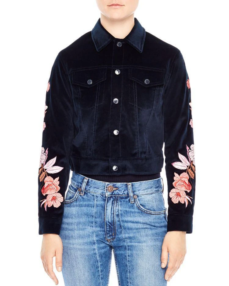 商品Sandro|Cylia Cropped & Embroidered Velvet Jacket ,价格¥2388,第1张图片