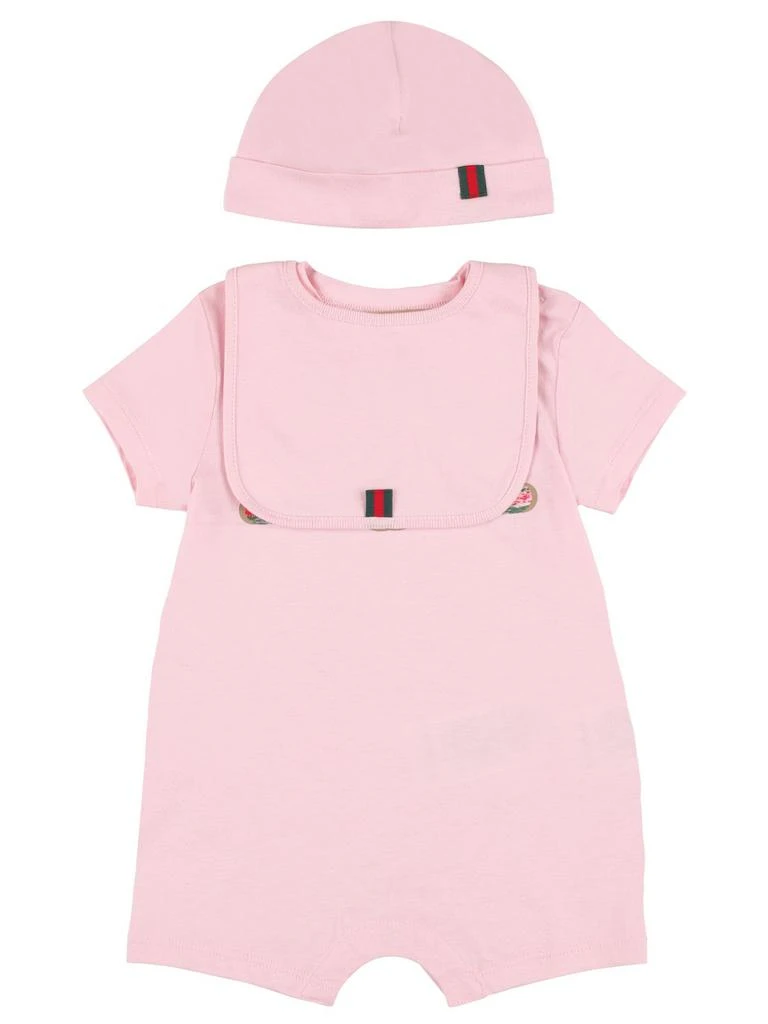 商品Gucci|Logo Print Cotton Romper, Hat & Bib,价格¥2771,第1张图片