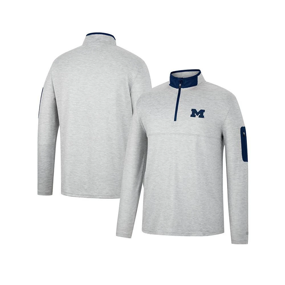 商品Colosseum|Men's Heathered Gray, Navy Michigan Wolverines Country Club Windshirt Quarter-Zip Jacket,价格¥278,第1张图片