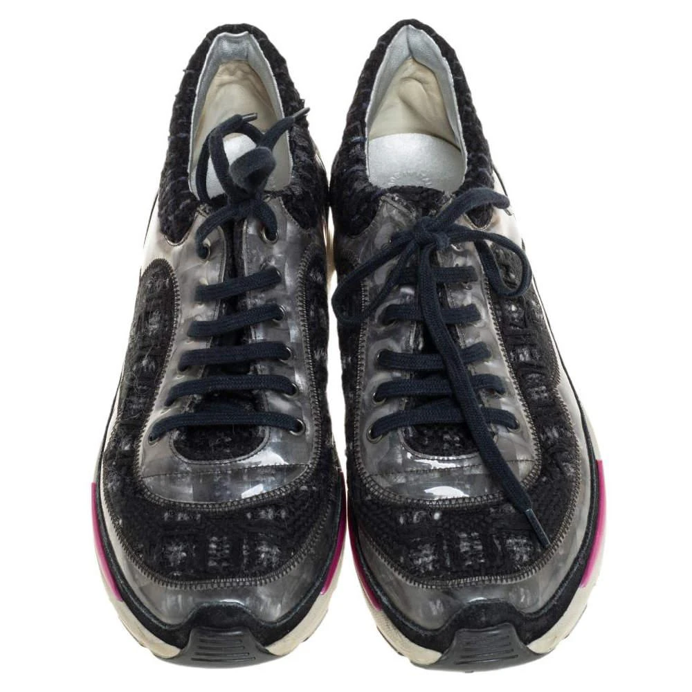 商品[二手商品] Chanel|Chanel Black Tweed And PVC CC Low Top Sneakers Size 40,价格¥4441,第3张图片详细描述