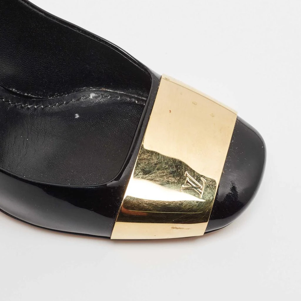 Louis Vuitton Black Patent Leather Gold Plate Block Heel Pumps Size 36 商品