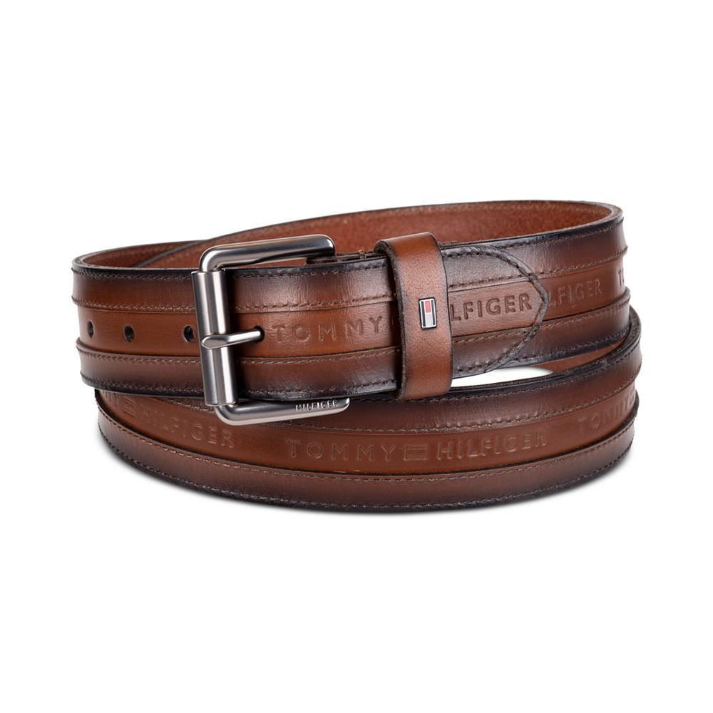 商品Tommy Hilfiger|Men's Tonal Stripe Embossed Leather Belt,价格¥266,第1张图片