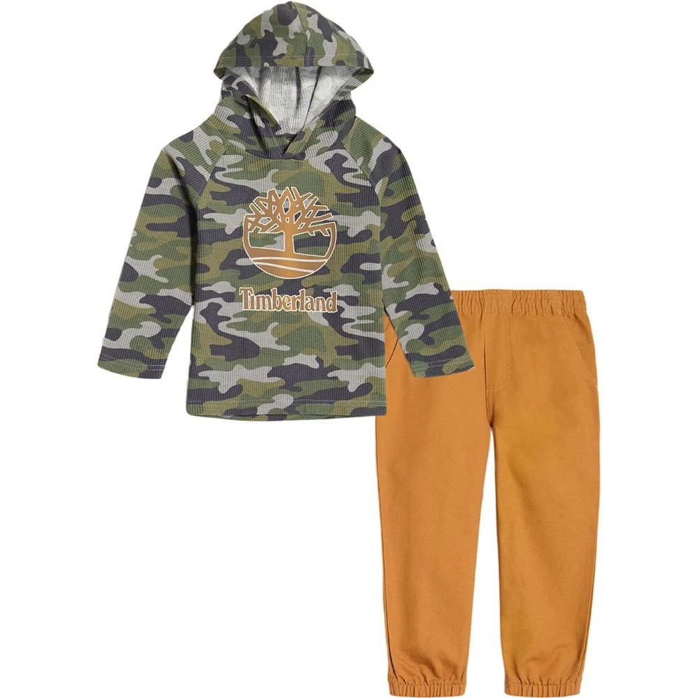 商品Timberland|Little Boys 2 Piece Camo Thermal Hooded Logo T-shirt and Twill Joggers Set,价格¥267,第1张图片