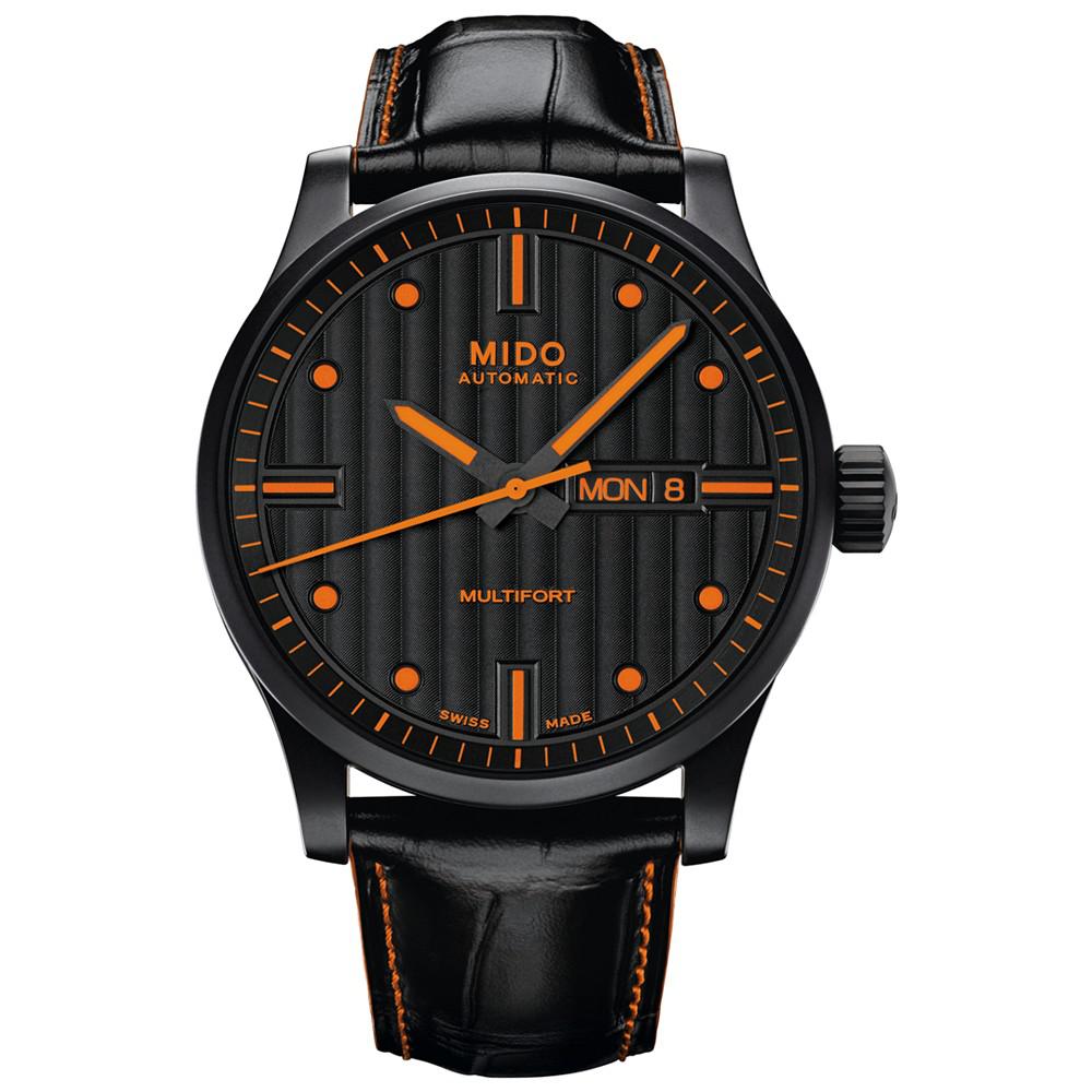 Men's Swiss Automatic Multifort Black Leather Strap Watch 42mm商品第1张图片规格展示
