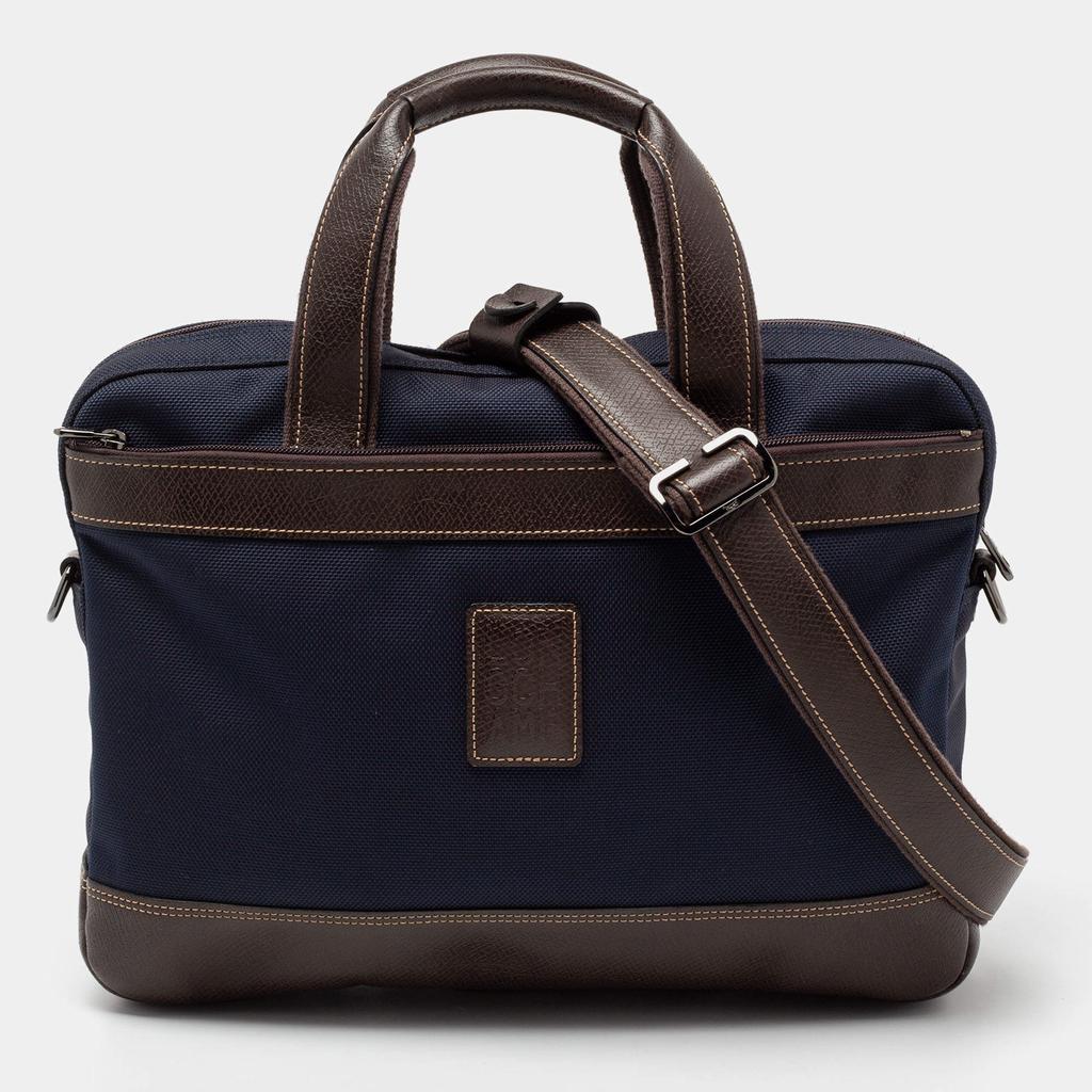 商品[二手商品] Longchamp|Longchamp Navy Blue/Brown Leather And Canvas Boxford Laptop Bag,价格¥1656,第1张图片