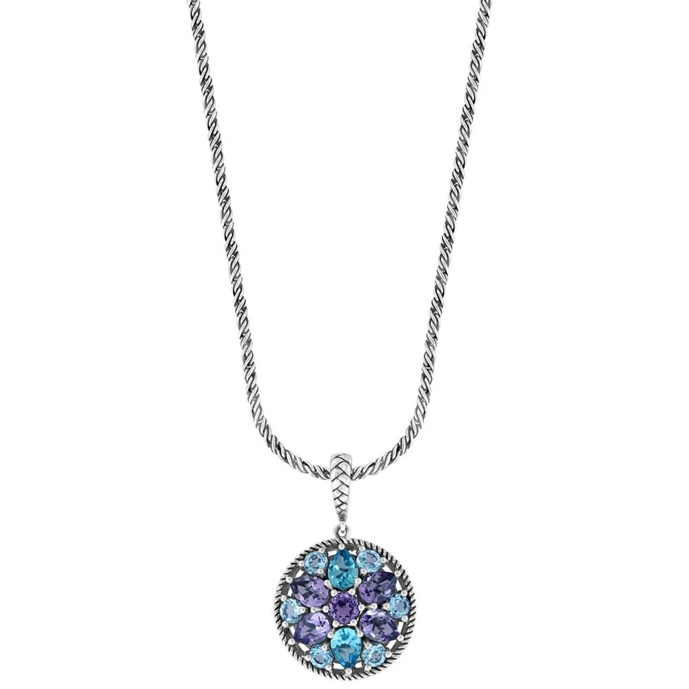 商品Effy|EFFY® Multi-Stone Flower Disc 18" Pendant Necklace (8-3/8 ct. t.w.) in Sterling Silver,价格¥2377,第1张图片