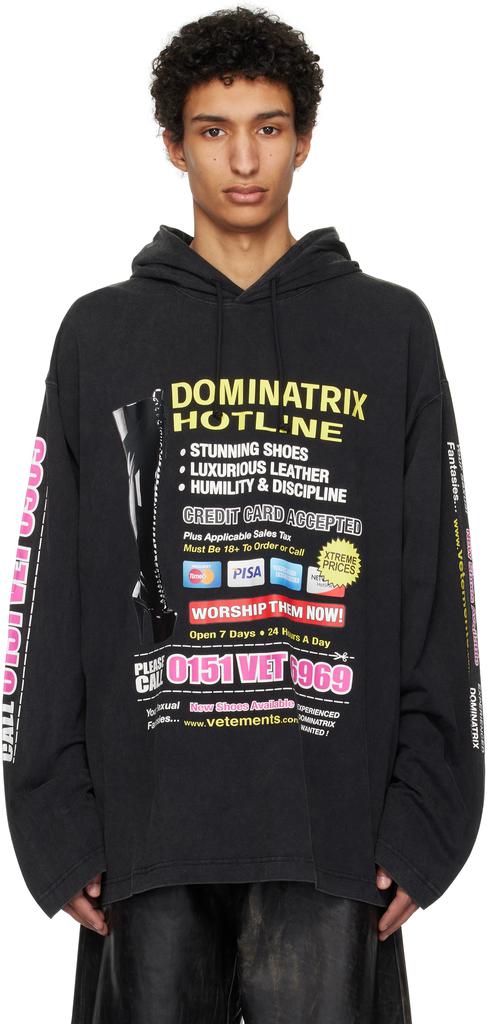 Black Jersey 'Dominatrix Hotline' Hoodie – On Sale Now with Up to