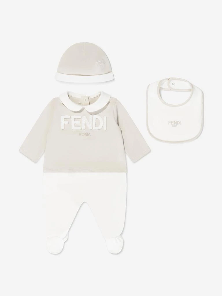 商品Fendi|Fendi Baby Logo Babygrow Gift Set in Beige,价格¥3562,第1张图片