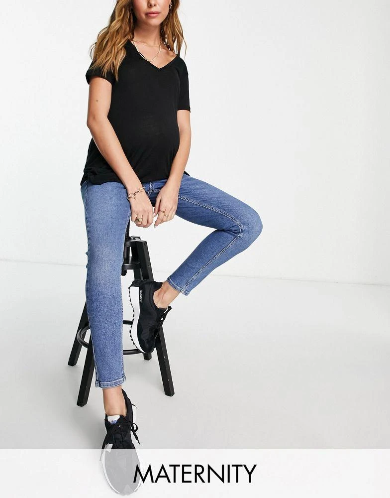 商品Topshop|Topshop Maternity under bump Jamie jeans in mid blue,价格¥209,第1张图片