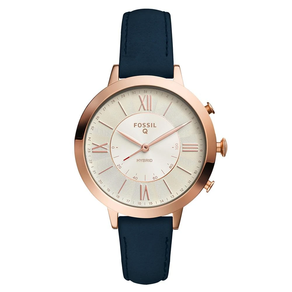 商品Fossil|Women's Tech Jacqueline Blue Leather Strap Hybrid Smart Watch 36mm,价格¥1159,第1张图片