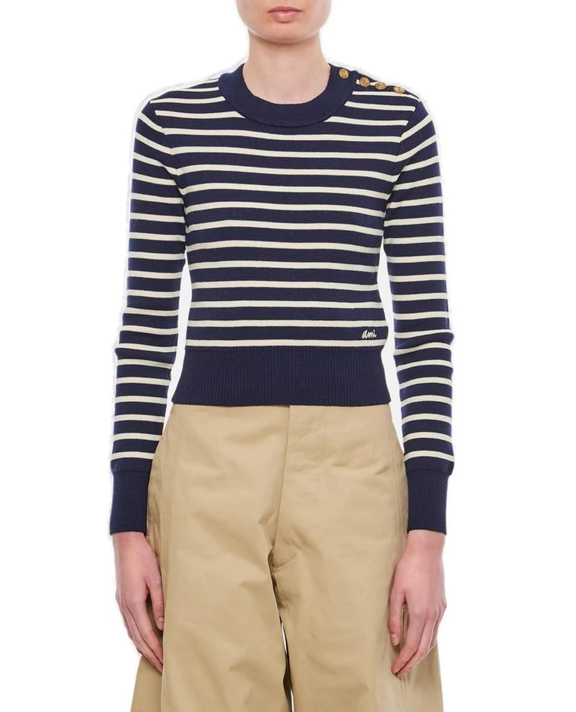 商品AMI|AMI Paris Striped Crewneck Cropped Jumper,价格¥1778,第1张图片