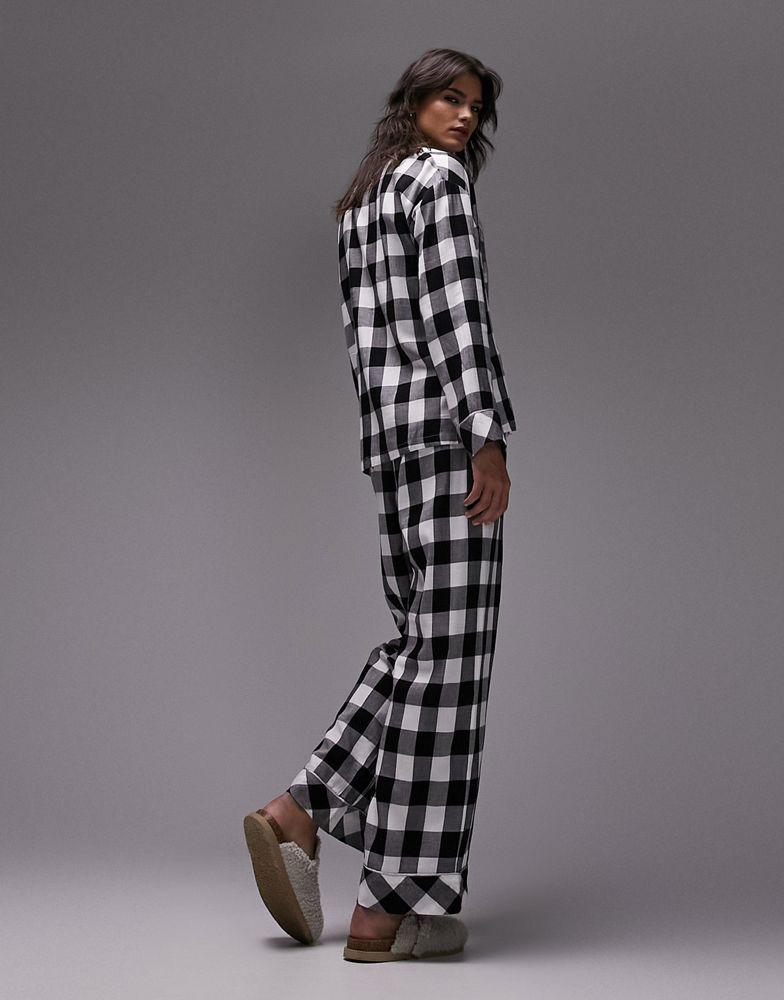 Topshop brushed check piped shirt and trouser pyjama set in monochrome商品第2张图片规格展示