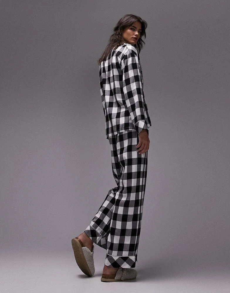 商品Topshop|Topshop brushed check piped shirt and trouser pyjama set in monochrome,价格¥373,第2张图片详细描述