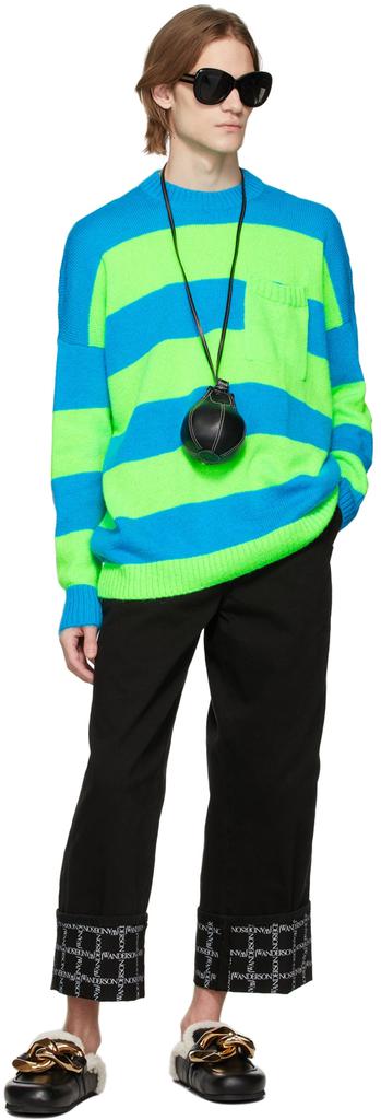 Blue & Green Striped Patchpocket Sweater商品第4张图片规格展示