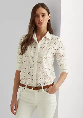 Lauren Ralph Lauren | Eyelet Cotton Shirt 211.15元 商品图片