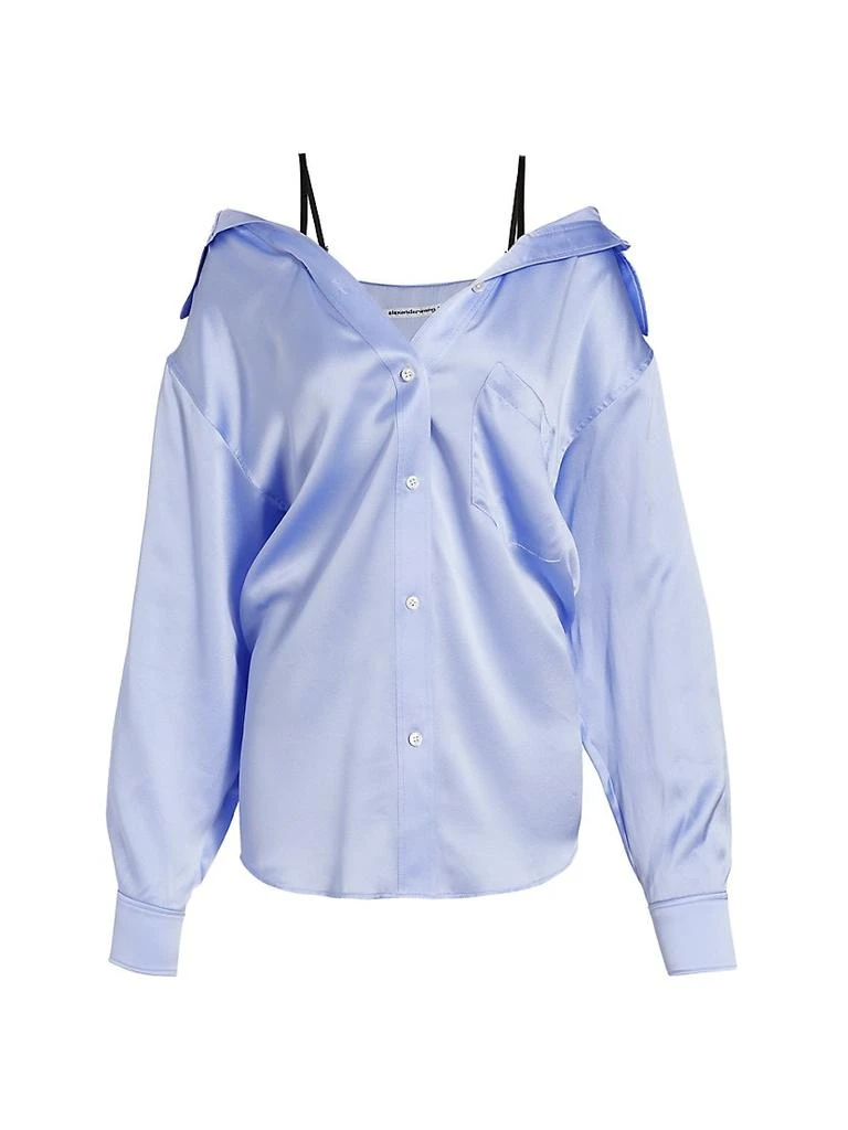 商品Alexander Wang|Satin Off-The-Shoulder Boyfriend Shirt,价格¥1779,第1张图片