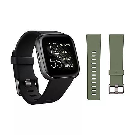 商品Fitbit|Fitbit Versa 2 Smartwatch Carbon (Black) with Bonus Bands (Olive),价格¥1053,第1张图片