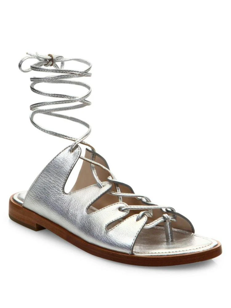 商品Loeffler Randall|Kira Metallic Leather Lace-Up Sandals,价格¥976,第1张图片