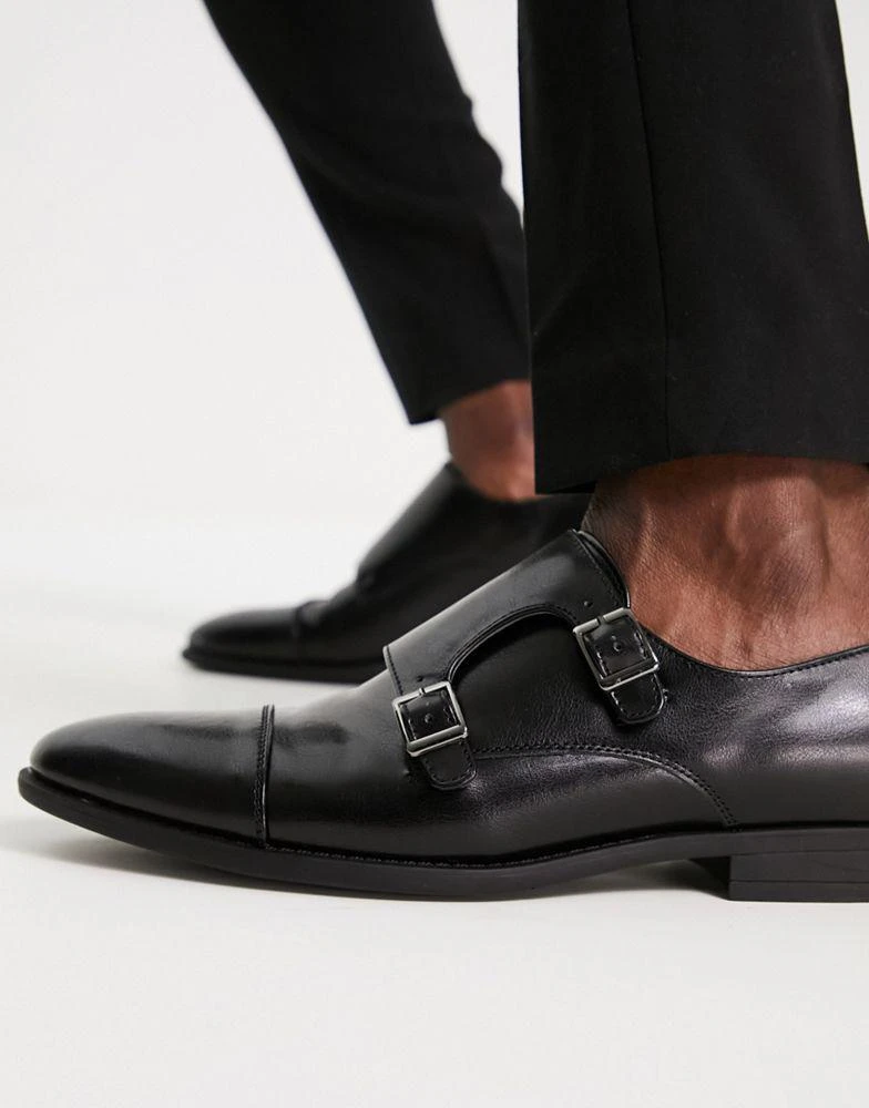 商品ASOS|ASOS DESIGN monk shoes in black faux leather with emboss panel,价格¥266,第3张图片详细描述