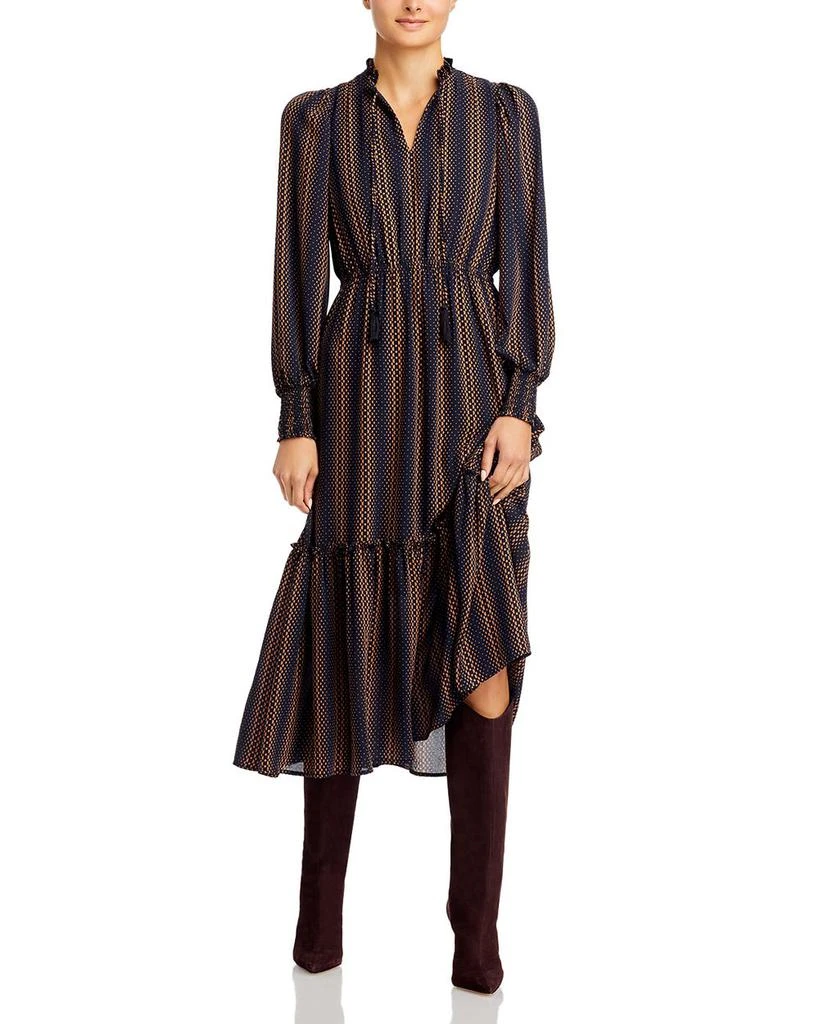 商品Tahari|Ruffled Split Neck Midi Dress,价格¥1034,第1张图片