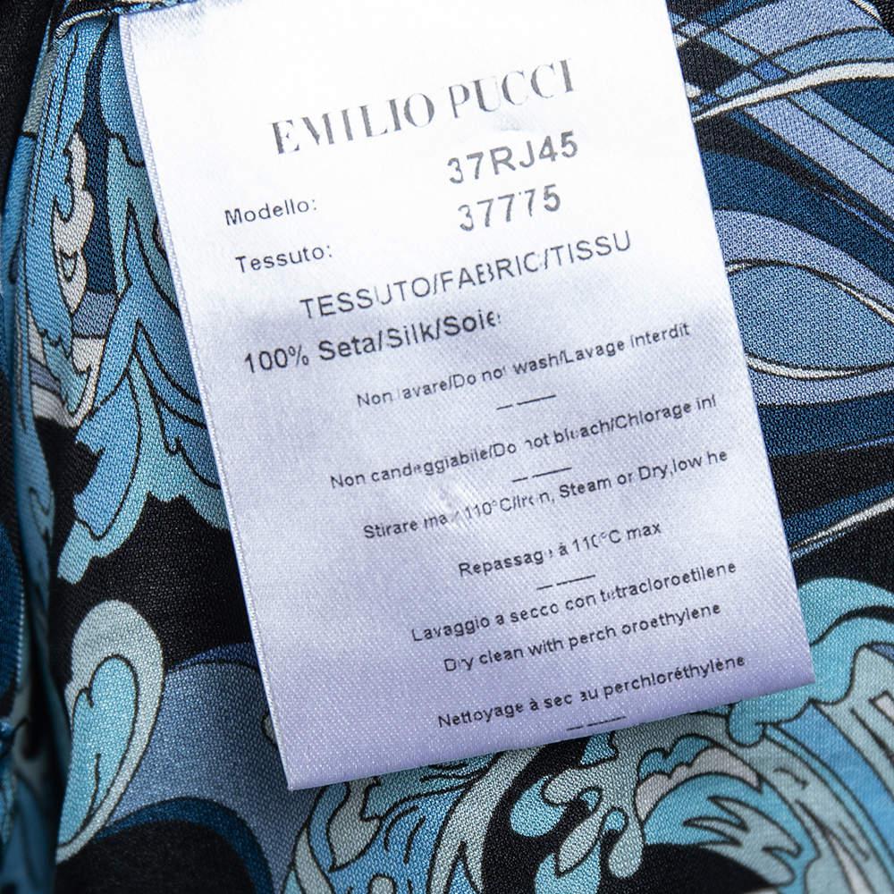 Emilio Pucci Blue Printed Silk Ruffle Detail Button Front Top L商品第6张图片规格展示
