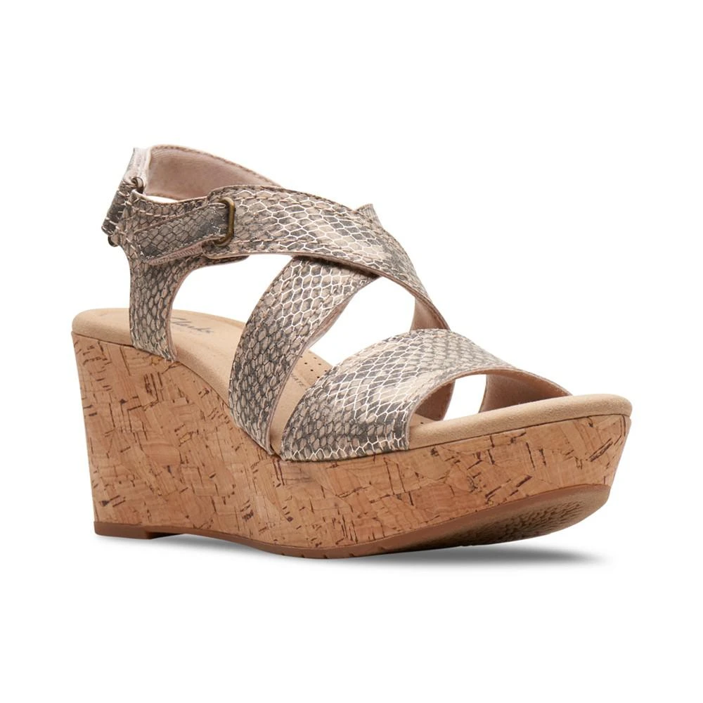 商品Clarks|Women's Rose Way Crisscross Cork-Wedge Sandals,价格¥439,第1张图片