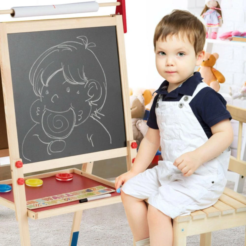 商品Hivvago|All-in-One Wooden Height Adjustable Kid's Art Easel with Magnetic Stickers and Paper,价格¥896,第2张图片详细描述