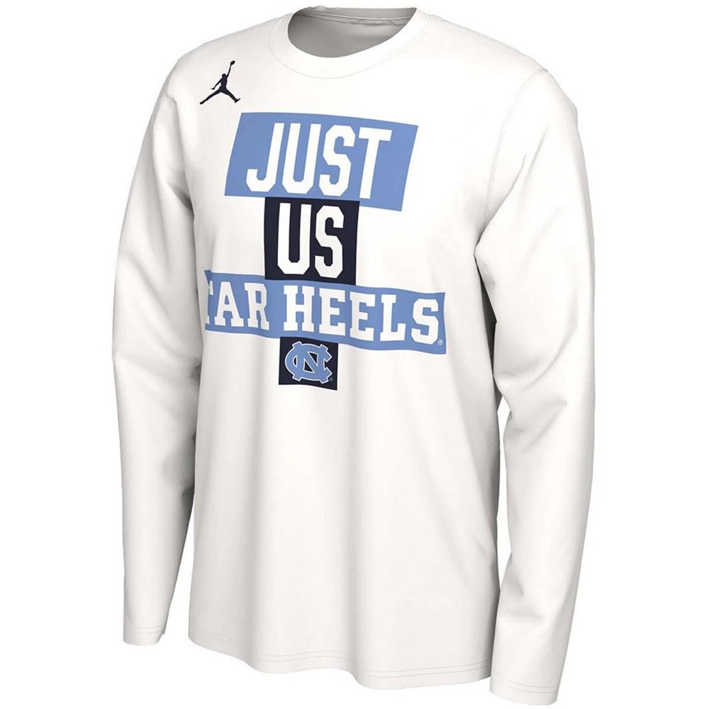 商品Jordan|Men's White North Carolina Tar Heels 2021 Postseason Basketball Just Us Bench Legend Long Sleeve T-shirt,价格¥309,第2张图片详细描述