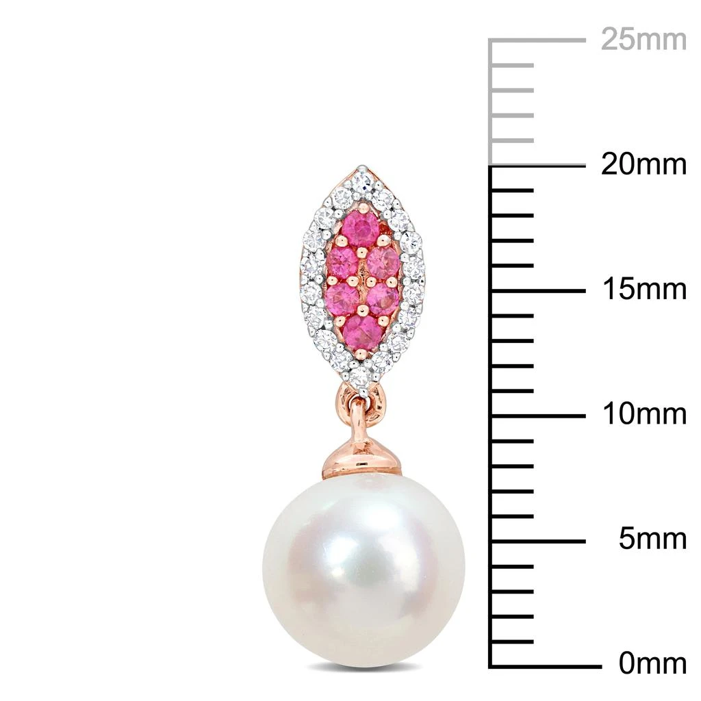 商品Mimi & Max|8mm Cultured Freshwater Pearl 1/7ct TDW Diamond & Pink Sapphire Marquise Earrings 14k Rose Gold,价格¥2782,第3张图片详细描述