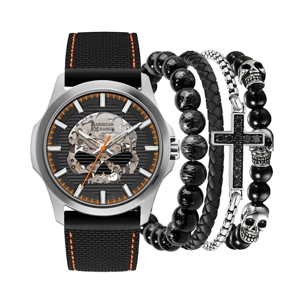 Men's Black Silicone Strap Watch 47mm Gift Set商品第1张图片规格展示